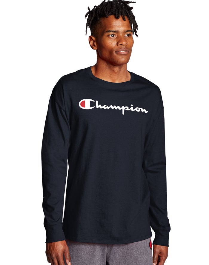 Champion Classic Long-Sleeve Script Logo T-Shirt Heren - Donkerblauw - Belgie 6237WGAJM